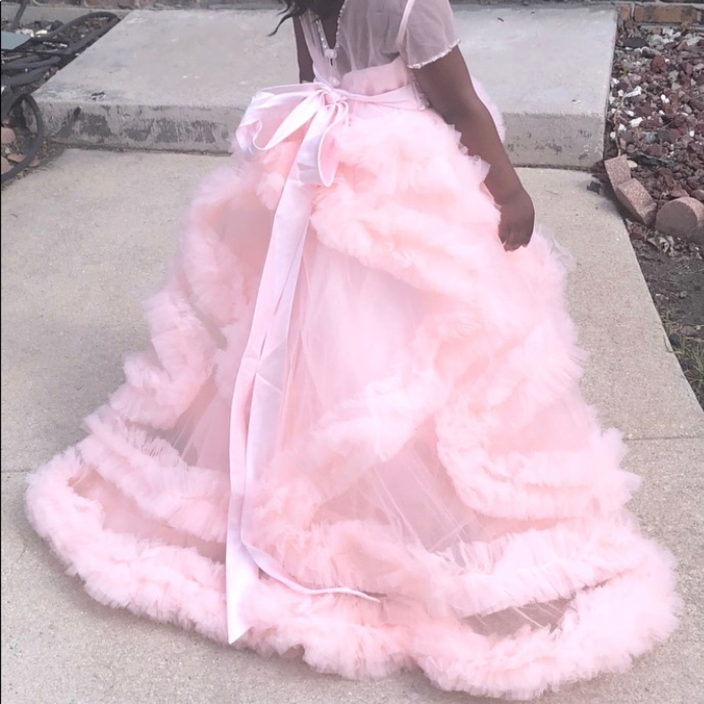 Stunning Pink V Back Tulle Ball Gown